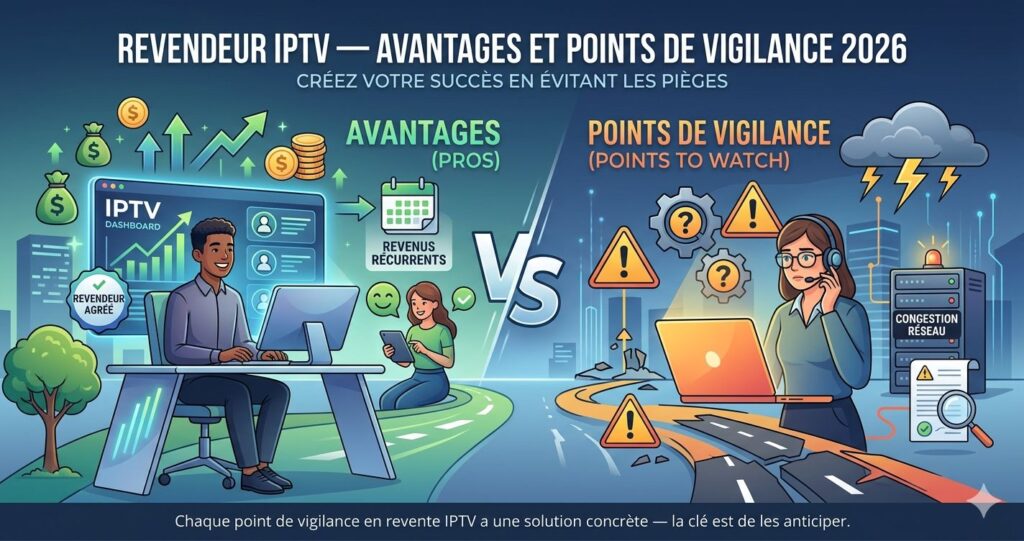 Avantages et points de vigilance de la revente IPTV pour un revendeur iptv débutant en 2026