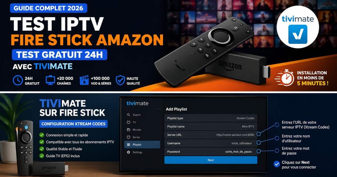 Guide pour faire un test IPTV sur Fire Stick Amazon avec TiviMate en 2026