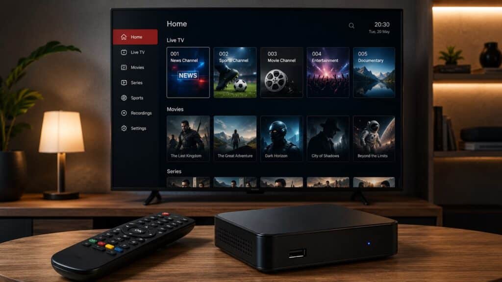 Test IPTV MAG Box avec interface portail sur téléviseur moderne